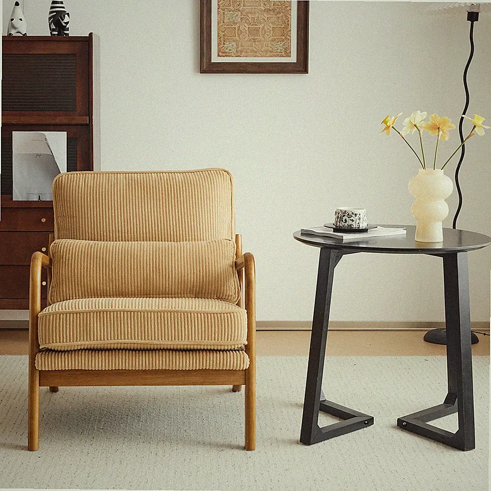 Boho Arm Chiar Reading Chair with Solid Wood Frame for Living Room Bedroom