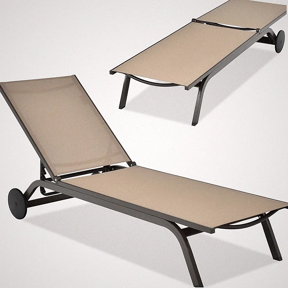 Brown Adjustable Outdoor Chaise Lounge Chair with Wheels for Pool & Garden