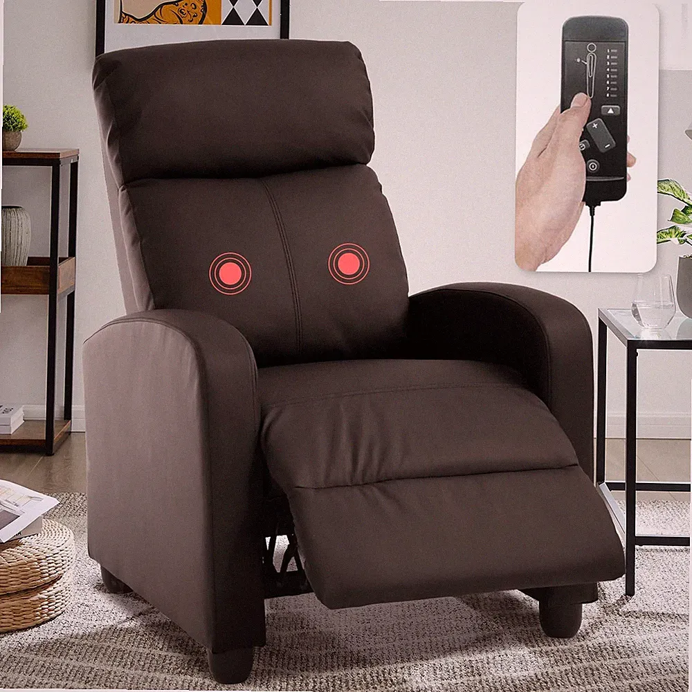Brown PU Leather Recliner Chair with Massage and Footrest for Living Room