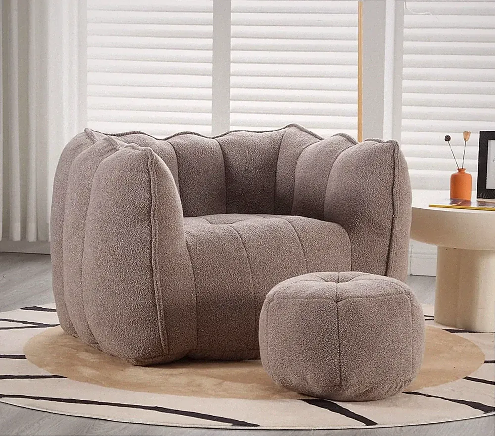 Chenille Giant Bean Bag Chair with Ottoman, Comfy Floor Sofa for All Ages