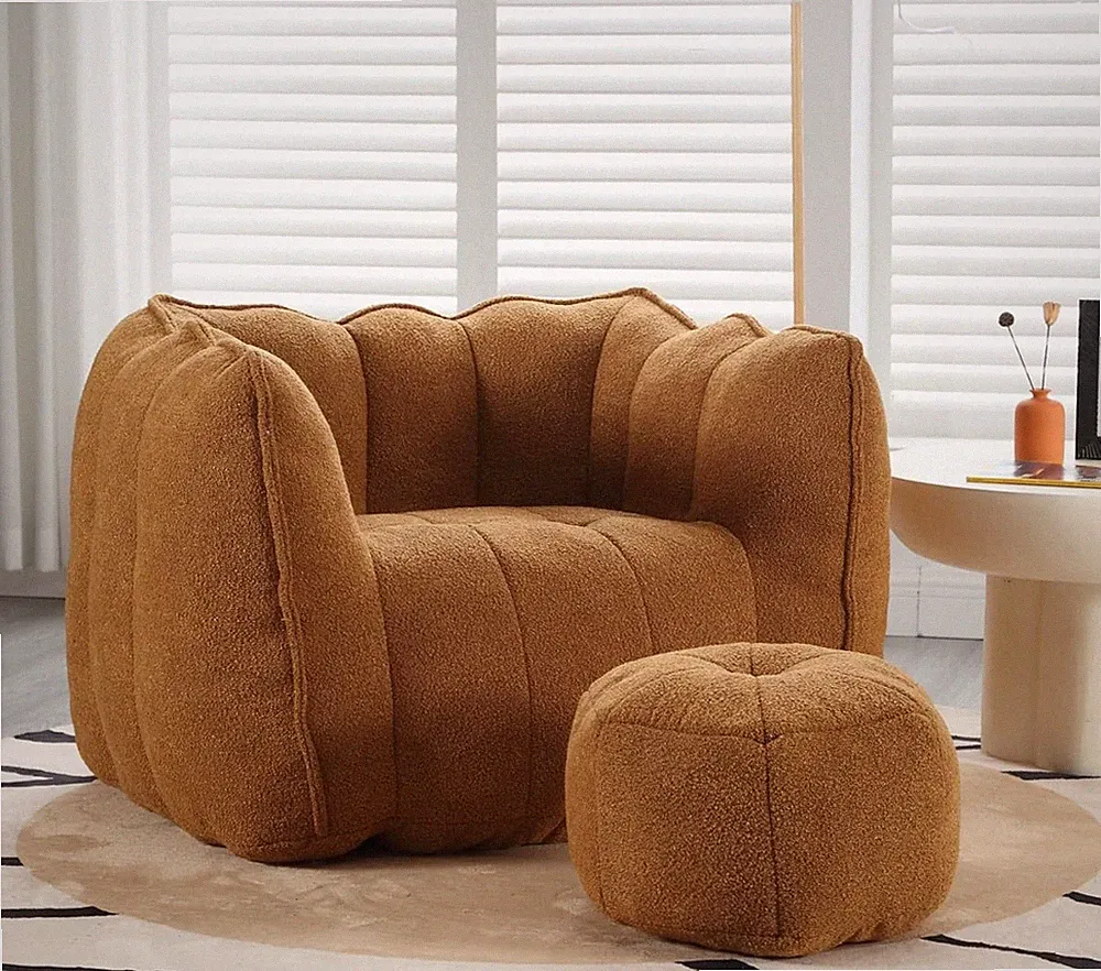 Chenille Giant Bean Bag Chair with Ottoman - Comfy Lounge for All Ages, Khaki