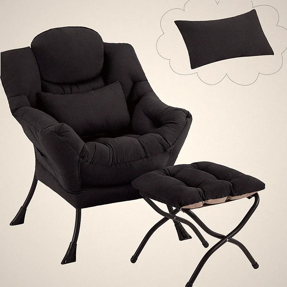 Comfy Lazy Chair with Ottoman & Lumbar Pillow for Living Room or Bedroom