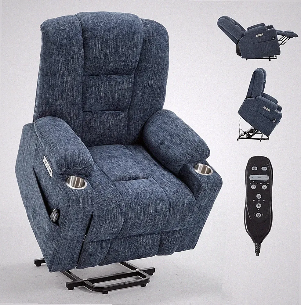 Electric Power Lift Recliner Chair with Massage & Heat for Elderly, Blue