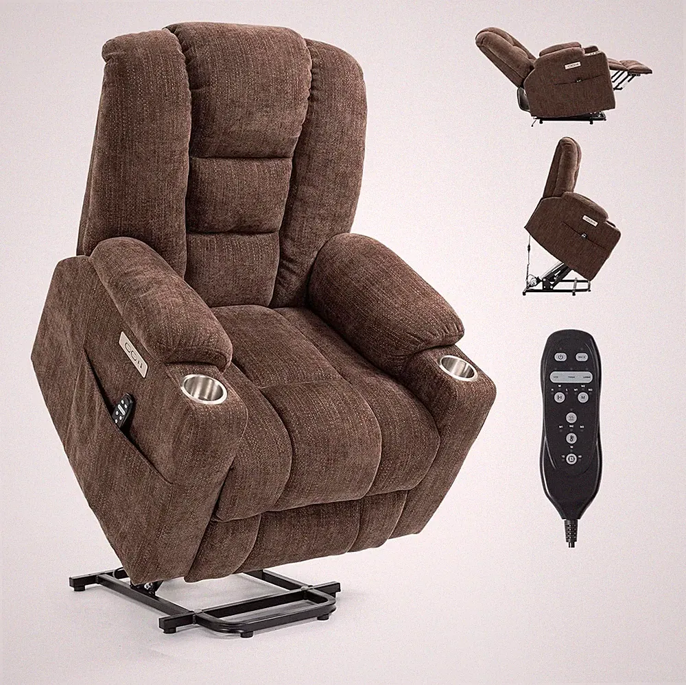Electric Power Lift Recliner Chair with Massage & Heat for Elderly - Brown