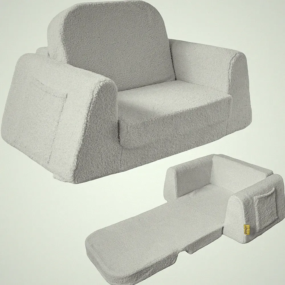 Extra-Wide Kids Sofa for Toddlers, 2-in-1 Convertible Memory Foam Couch to Lo...