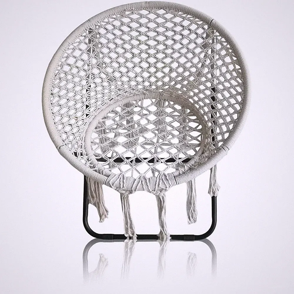 Folding Macrame Saucer Moon Chair Rope Cozy Lounger Chair Oversized for Bedro...