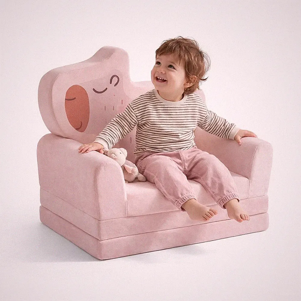 Kids Couch, 2-in-1 Soft Toddler Couch Fold Out with Blanket, Comfy Convertable