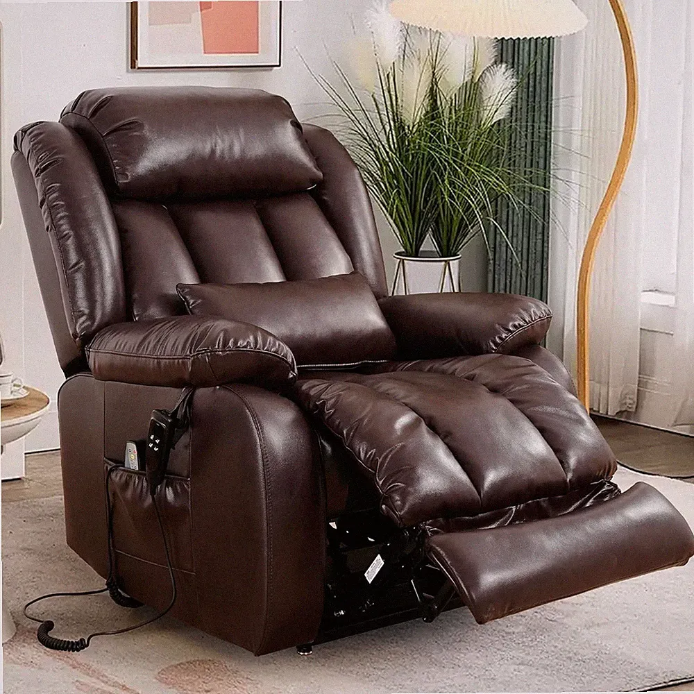 Large Genuine Leather Power Lift Recliner Chairs for Elderly, Dual Motor with Ma