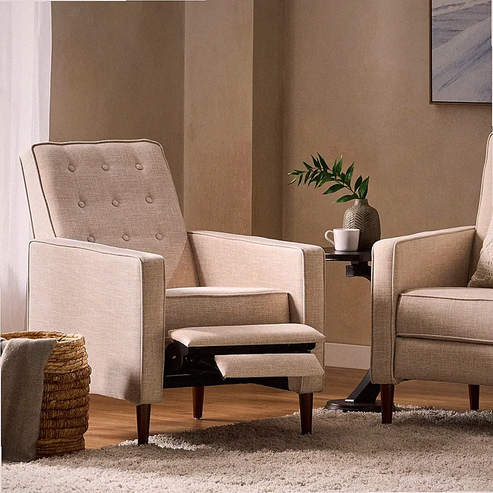 Mid-Century Modern Push Back Recliner Chair with Birch Legs for Living Room