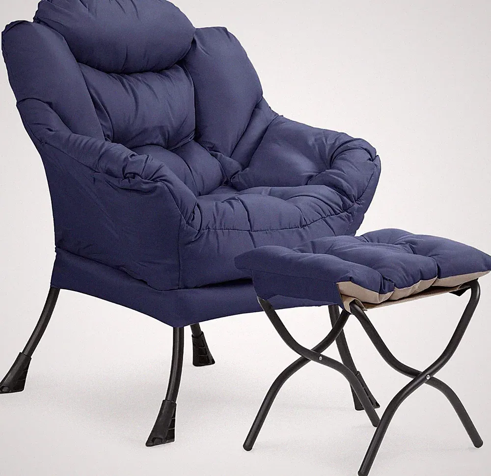 Modern Lazy Lounge Chair with Ottoman for Small Spaces - Blue