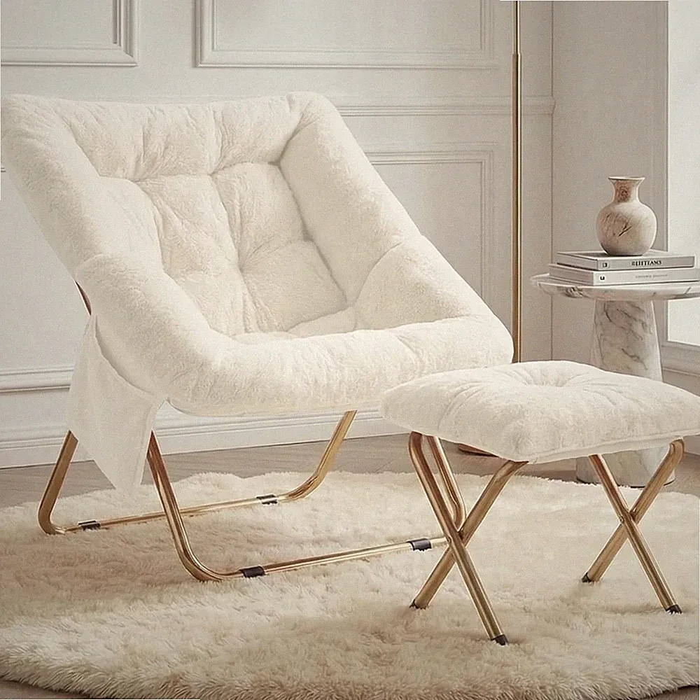 New Listing Comfy Saucer Chair for Adults, Foldable Living Room Chairs, Soft Faux Fur Lounge
