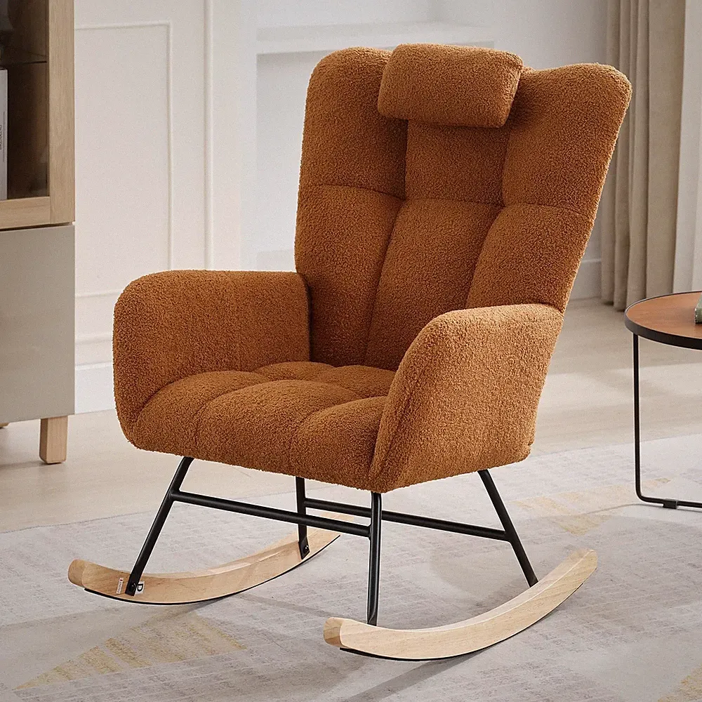 Nursery Rocking Chair Teddy Soft Upholstered Glider Accent Chair for Living Room
