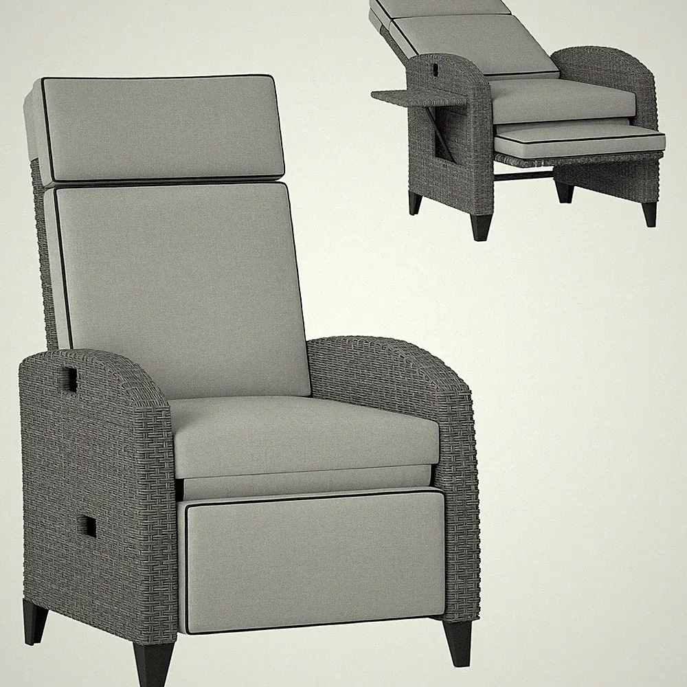 Outsunny Garden Recliner w/ Cushion, Reclining Rattan Chair, Light Grey/Grey