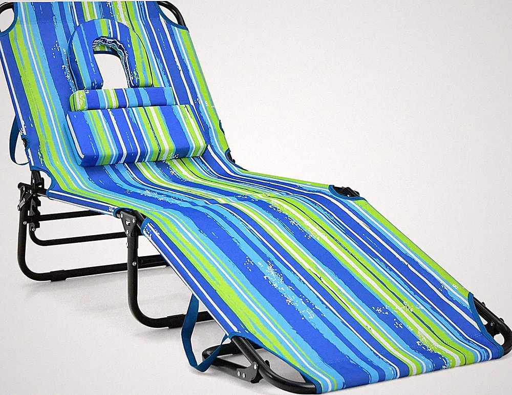 Portable Adjustable Tanning Chair with Face Hole & Carry Bag for Beach Relaxatio