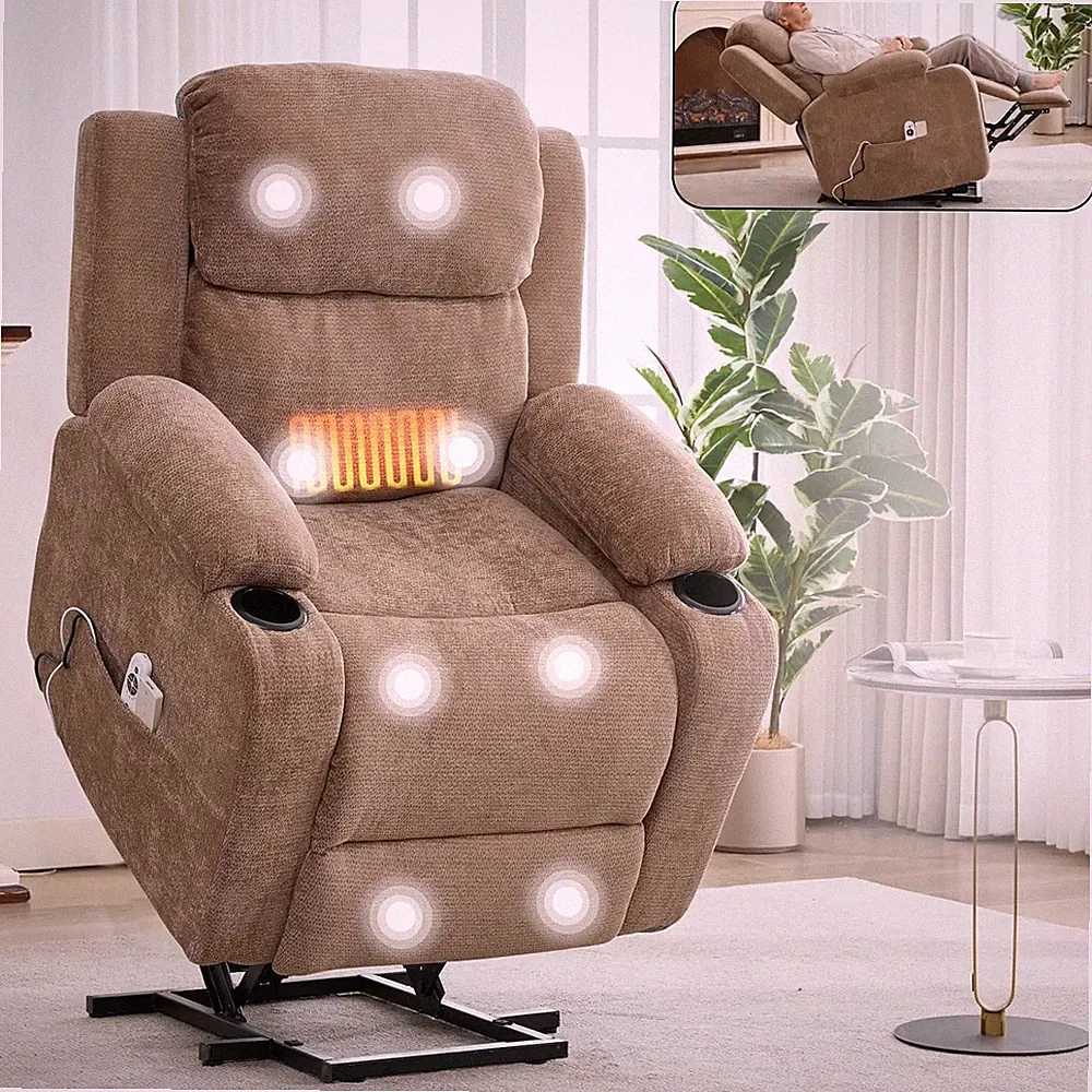 Power Lift Recliner Chair for Seniors with Massage & Heating, Brown