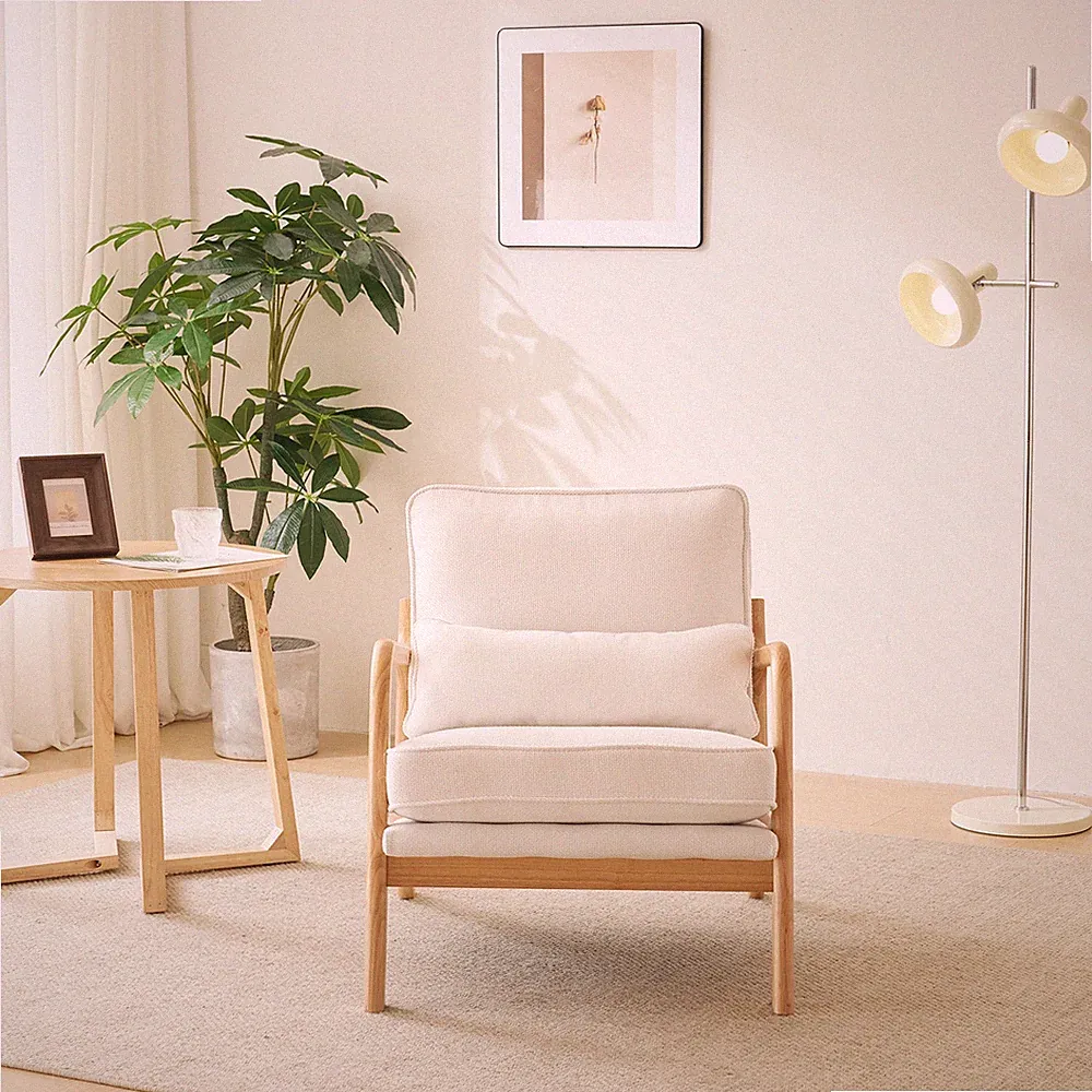 Reading Leisure Chair with Pillow for Living Room Bedroom Waiting Room Beige