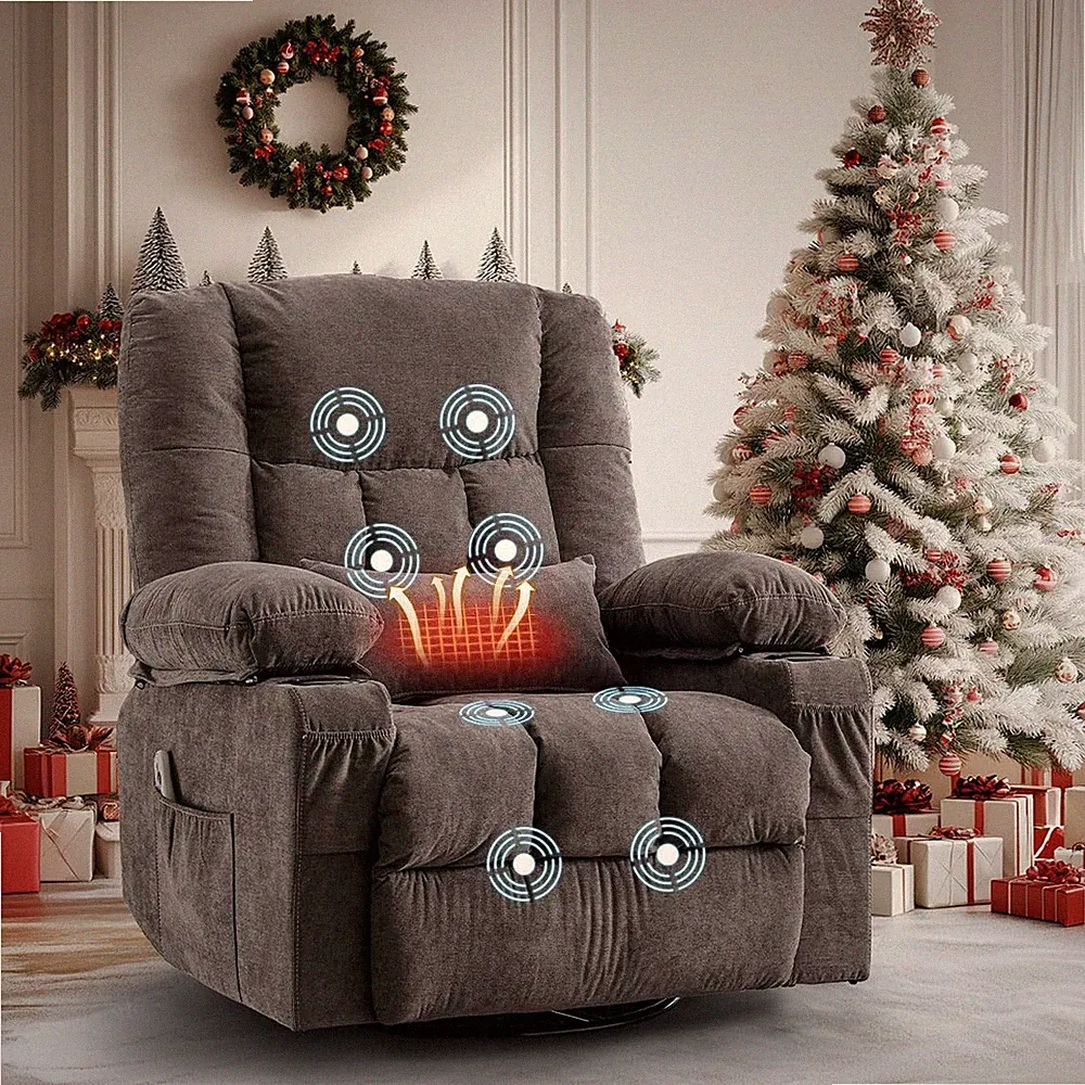 Swivel Recliner Chair for Adults,Oversized Rocker Recliner with Vibration Massag