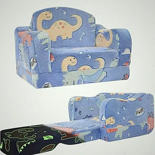 Thick Comfy Toddler Chair and Couch for Kids,2-in-1 Soft Plush Blue Dinosaur