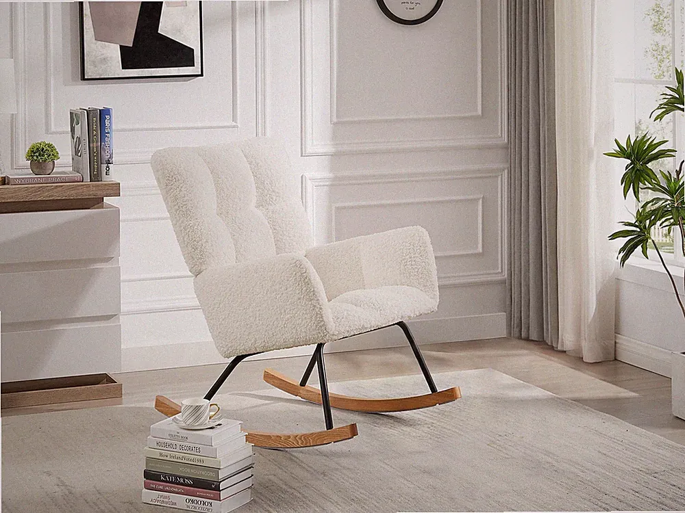 Upholstered Lounge Chair Rocking Chair with High Backrest, for Reading, Napping