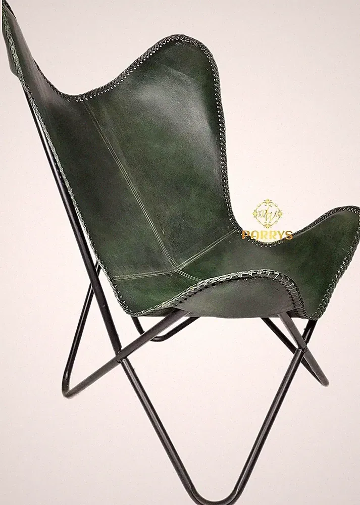 Vintage Leather Butterfly Chair-Rustic Accent Lounge Chair for Living Room